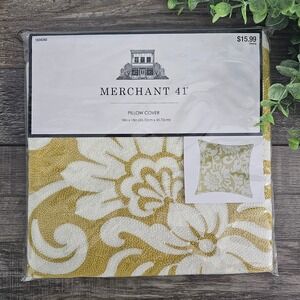 Merchant 41 Yellow Floral‎ Damask Pillow Cover 18x18 Square New